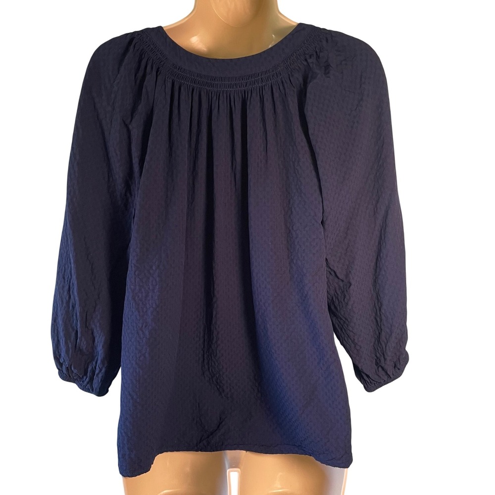 Crown & Ivy Women's Blue Top V-Neck Size L 3/4 Sleeves Career Office Casual - Picture 2 of 9